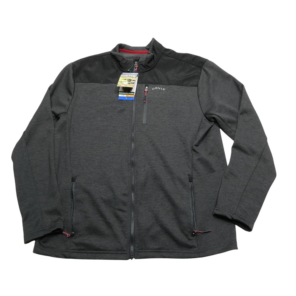 Orvis Jacket Mens Large Gray Bonded Mesh‎ Fleece Lined Full Zip Thermal Outdoor